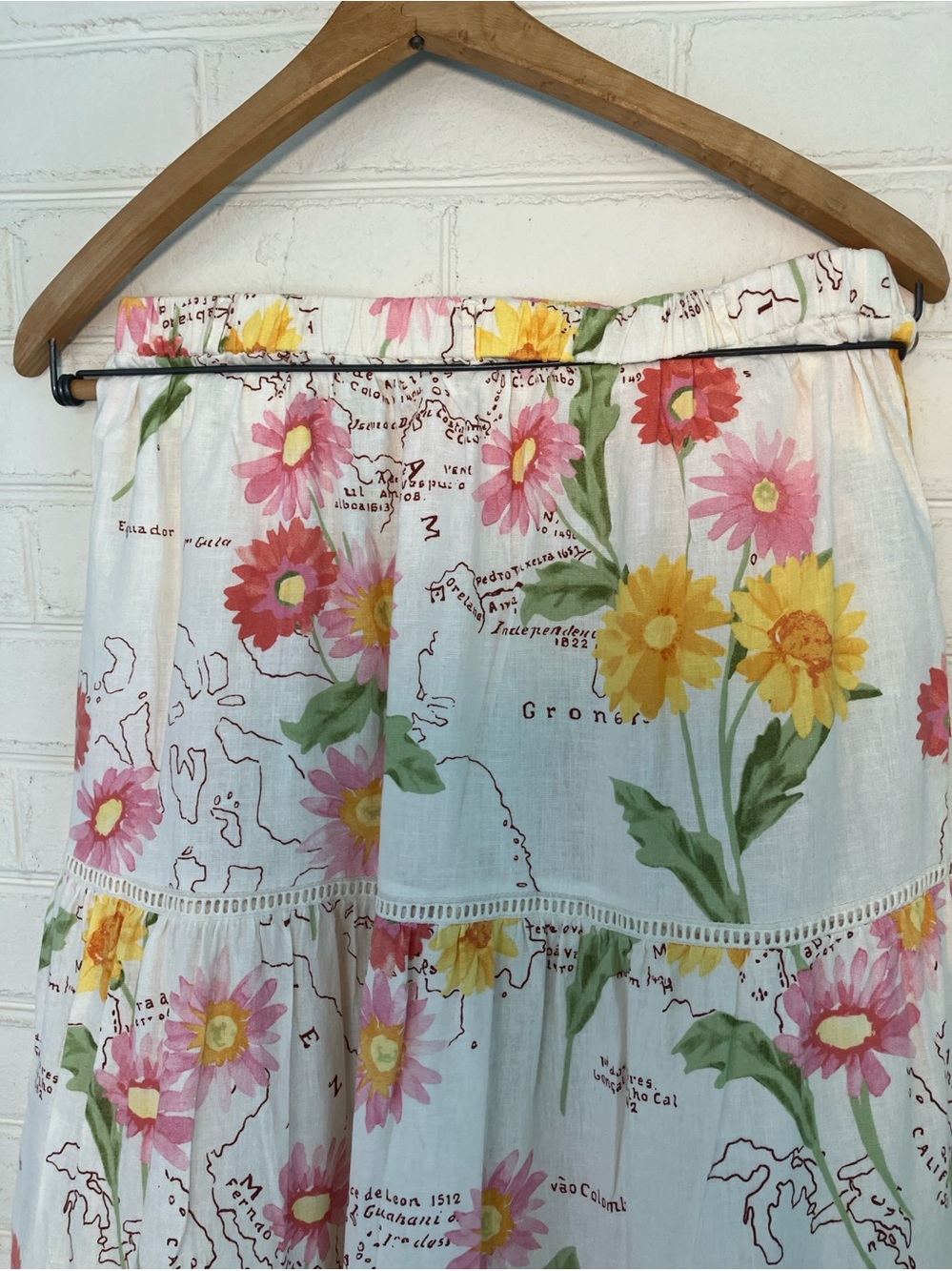 Calypso St. Barth Floral Map Print Tiered Maxi Skirt - Size Medium - Picture 6 of 8
